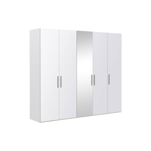 Goossens Kledingkast Easy Storage Ddk, Kledingkast 253 cm breed, 220 cm hoog, 4x glas draaideur en 1x spiegel draaideur midden