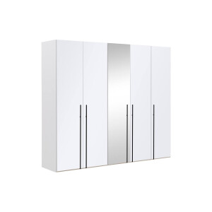 Goossens Kledingkast Easy Storage Ddk, Kledingkast 253 cm breed, 220 cm hoog, 4x glas draaideur en 1x spiegel draaideur midden