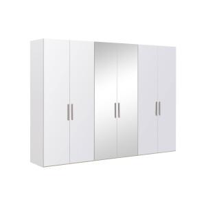 Goossens Kledingkast Easy Storage Ddk, Kledingkast 304 cm breed, 220 cm hoog, 4x glas draaideur en 2x spiegel draaideur midden