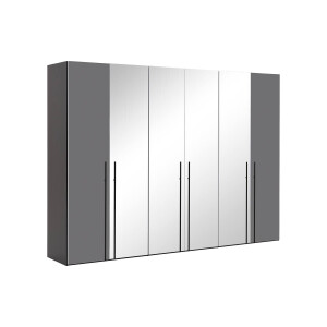 Goossens Kledingkast Easy Storage Ddk, Kledingkast 304 cm breed, 220 cm hoog, 2x glas draaideur en 4x spiegel draaideur midden