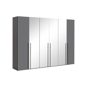 Goossens Kledingkast Easy Storage Ddk, Kledingkast 304 cm breed, 220 cm hoog, 2x glas draaideur en 4x spiegel draaideur midden