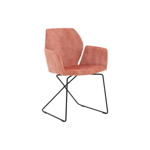 Goossens Excellent Eetkamerstoel Manzini roze velvet stof met armleuning, modern design