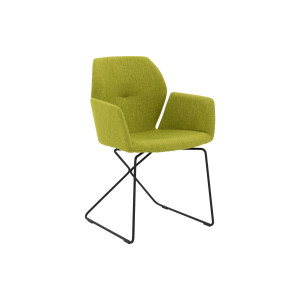 Goossens Excellent Eetkamerstoel Manzini groen stof met armleuning, modern design