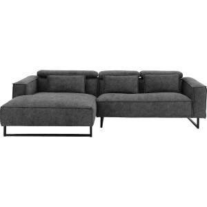 Goossens Bank Rovato grijs, stof, met chaise longue links