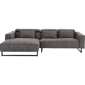 Goossens Bank Rovato lichtgrijs, stof, met chaise longue links