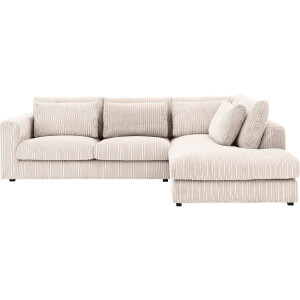 Goossens Bank Ravenia beige, stof, 2,5-zits, stijlvol landelijk met ligelement rechts