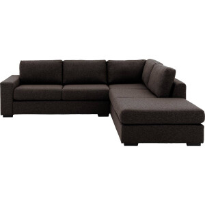 Goossens Hoekbank Lucca Met Ligelement donkerbruin, stof, 2,5-zits, stijlvol landelijk met ligelement rechts