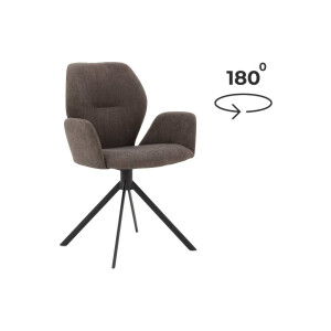Goossens Eetkamerstoel Hera bruin stof met draaifunctie met armleuning, modern design