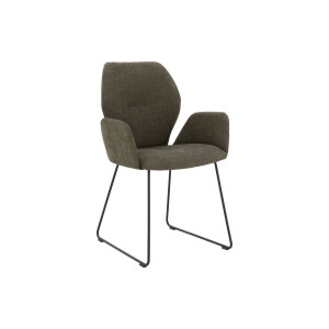 Goossens Eetkamerstoel Hera groen stof met armleuning, modern design
