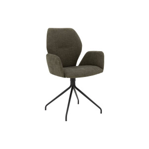Goossens Eetkamerstoel Hera groen stof met armleuning, modern design