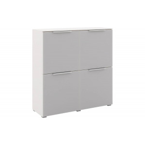 Goossens Excellent Ladekast 20up Commode 41cm Diep, Commode 2 glas deuren onder, 2 glas deuren boven 120 cm breed, 124 cm hoog