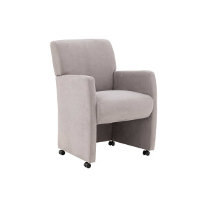 Goossens Eetkamerstoel Alex lichtgrijs stof met armleuning en met wielen, stijlvol landelijk