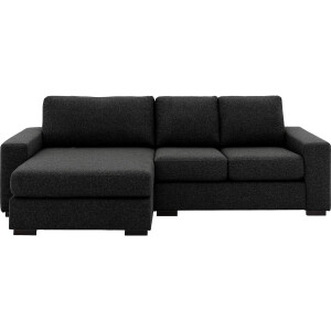 Goossens Bank Lucca antraciet, stof, 2-zits, stijlvol landelijk met chaise longue links