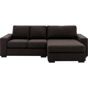 Goossens Bank Lucca donkerbruin, stof, 2-zits, stijlvol landelijk met chaise longue rechts