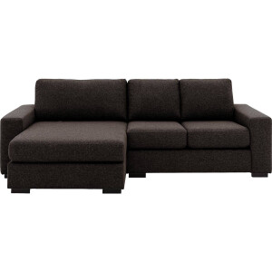 Goossens Bank Lucca donkerbruin, stof, 2-zits, stijlvol landelijk met chaise longue links