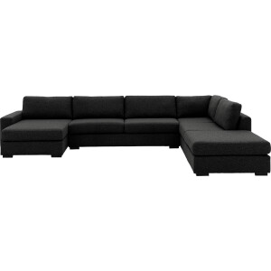 Goossens Bank Lucca antraciet, stof, 3-zits, stijlvol landelijk met ligelement rechts