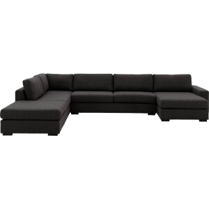 Goossens Bank Lucca antraciet, stof, 3-zits, stijlvol landelijk met ligelement links