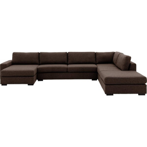 Goossens Bank Lucca bruin, stof, 3-zits, stijlvol landelijk met ligelement rechts