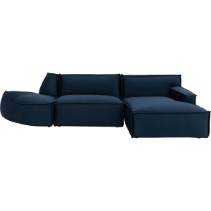 Goossens Bank Jim blauw, stof, urban industrieel met chaise longue rechts