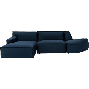 Goossens Bank Jim blauw, stof, urban industrieel met chaise longue links