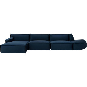 Goossens Bank Jim blauw, stof, urban industrieel met chaise longue links