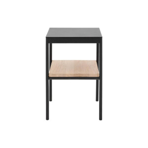 Goossens Nachtkastje Duc, Metaal ral 9005 zwart, tussenblad massief eik, 36,5 x 33,5 x 56 cm hoog