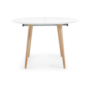 Kave Home Kave Home Eettafel Oqui, Oqui ronde uittrekbare tafel, gelakt mdf en massief beukenhouten poten 120(200)x120 cm (mtk0006)