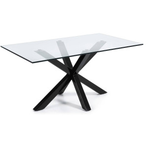 Kave Home Kave Home Eettafel Argo, Argo glazen tafel met stalen poten en zwarte afwerking 160 (90) x 90 cm