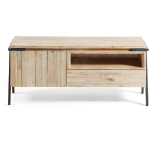 Kave Home Kave Home Dressoir Thinh, Thinh tv-meubel, 1 deur en 1 lade van massief acaciahout en zwart staal, 125 x 53 cm (mtk0013)