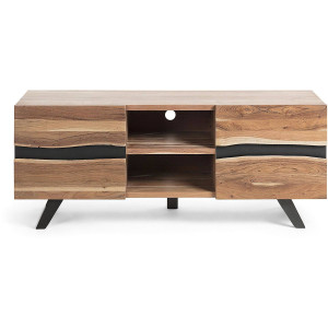 Kave Home Kave Home Dressoir Uxia, Uxia massief acacia houten tv-meubel met 2 deuren en zwart afgewerkt staal, 160 x 65 cm (mtk0010)