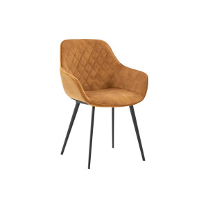 Goossens Basic Eetkamerstoel Ebi geel velvet stof met armleuning, elegant chic