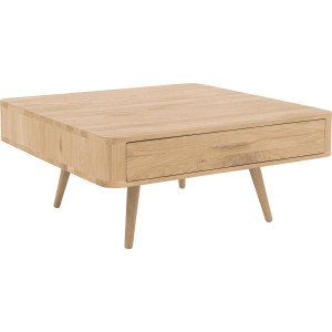 Goossens Salontafel Bjarte vierkant, hout eiken wit, stijlvol landelijk, 90 x 40 x 90 cm