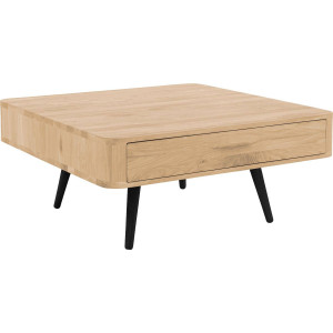 Goossens Salontafel Bjarte vierkant, hout eiken wit, stijlvol landelijk, 90 x 40 x 90 cm