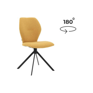 Goossens Eetkamerstoel Hera geel stof met draaifunctie leuning, modern design