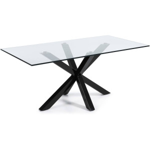 Kave Home Kave Home Eettafel Argo, Argo glazen tafel en stalen poten met zwarte afwerking 200 x 100 cm