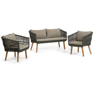 Kave Home Kave Home Bank Inti, Set 2-zitsbank En 2 Groene Draadstoelen Inti Fsc 100%