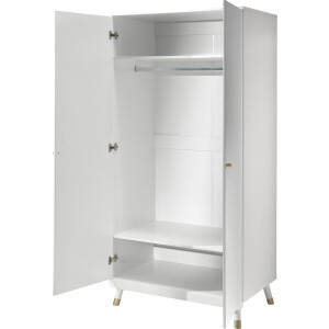 Tweedeurskast Eline Wit - MDF hout - Breedte 100 cm - Hoogte 200 cm - Diepte 59.2 cm - Met hanggedeelte - Met planken - Met openslaande deuren