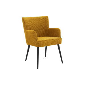 Goossens Eetkamerstoel Rob geel stof met armleuning, urban industrieel