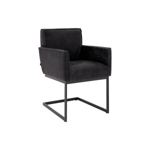 Goossens Excellent Eetkamerstoel Tom zwart leer met armleuning, urban industrieel