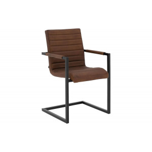 Goossens Eetkamerstoel Sturdy cognac leer met arm, urban industrieel