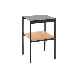 Goossens Nachtkastje Duc, Metaal ral 9005 zwart, tussenblad massief eik, 36,5 x 33,5 x 56 cm hoog