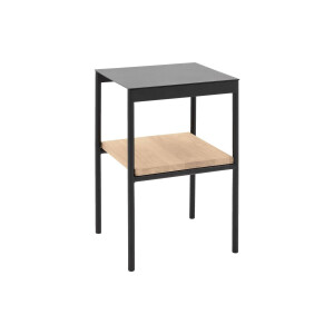 Goossens Nachtkastje Duc, Metaal ral 9005 zwart, tussenblad massief eik, 36,5 x 33,5 x 56 cm hoog