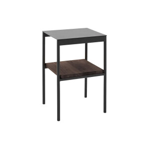 Goossens Nachtkastje Duc, Metaal ral 9005 zwart, tussenblad massief eik, 36,5 x 33,5 x 56 cm hoog