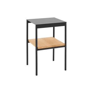 Goossens Nachtkastje Duc, Metaal ral 9005 zwart, tussenblad massief eik, 36,5 x 33,5 x 56 cm hoog