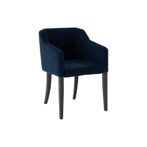 Goossens Eetkamerstoel Peda blauw velvet stof met armleuning, elegant chic