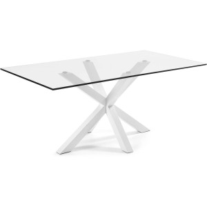 Kave Home Kave Home Eettafel Argo, Argo glazen tafel en stalen poten met witte afwerking 200 x 100 cm