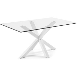 Kave Home Kave Home Eettafel Argo, Argo glazen tafel en stalen poten met witte afwerking 180 x 100 cm