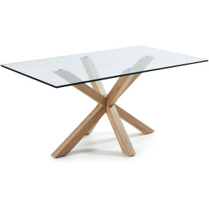 Kave Home Kave Home Eettafel Argo, Argo glazen tafel en stalen poten met houteffect 180 x 100 cm