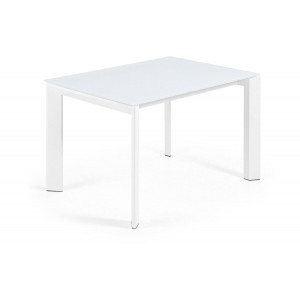 Kave Home Kave Home Axis, Axis uitschuifbare witte glazen tafel en stalen poten met witte afwerking 120 (180) cm