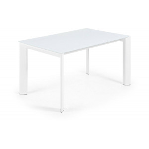 Kave Home Kave Home Axis, Axis uitschuifbare witte glazen tafel met witte stalen poten 140 (200) cm